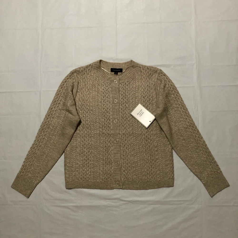 NWT Calligraphie Women’s Long Sleeve Pullover Knit Beige Cardigan Sweater S